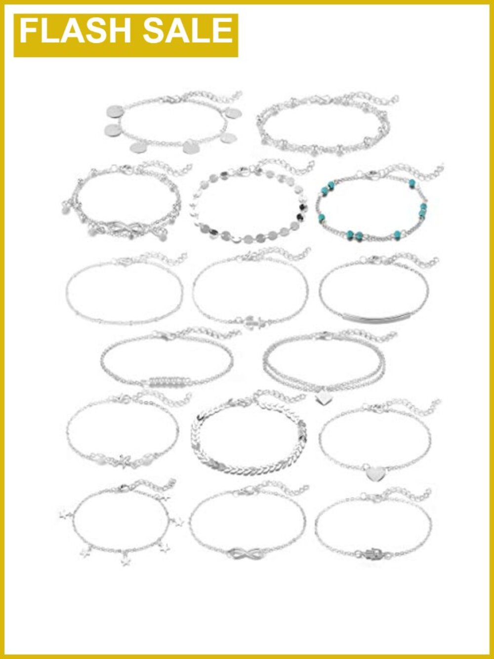 16Pc Anklet Set Adjustable Chain Ankle Bracelets Jewelry Set